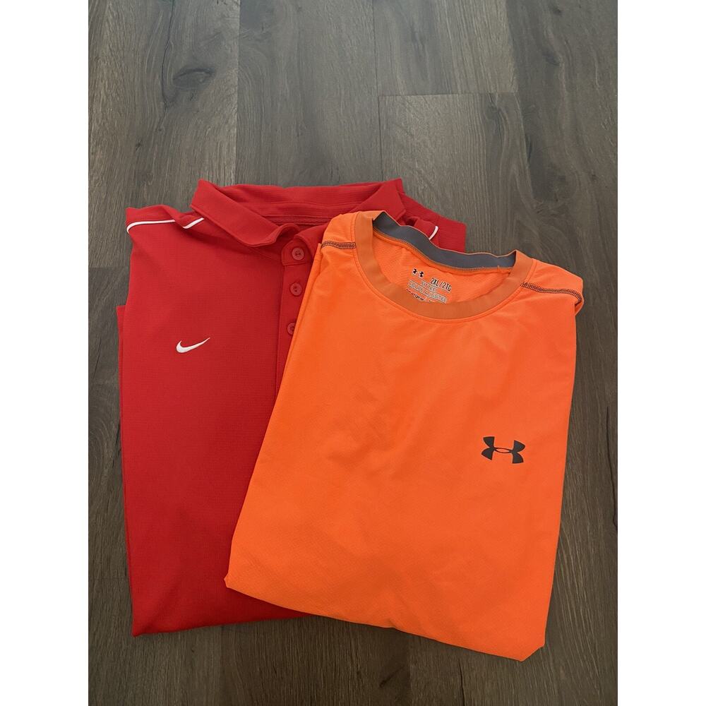 Lot Of 2 Nike Under Armour Heat Gear Dri-Fit 2XL Workout T Shirt/polo Shirt